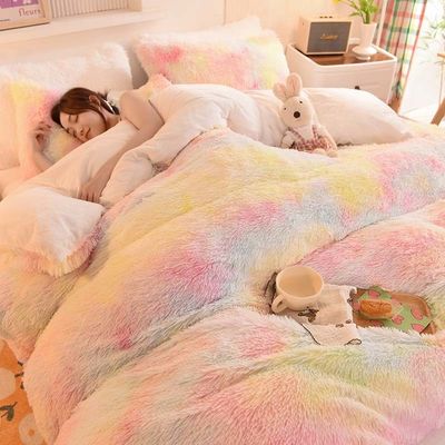 モダンスタイル レインボーカラー シャギー ミンク ベルヴェット クリスタル ベルヴェット ベッドルーム デュベットカバーセット