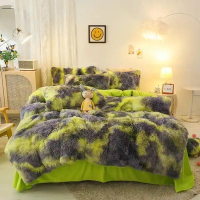 青いネクタイ染料 グラデント 毛深い 暖かい ミンク ベルベット ベッドベッドセット 冬 500TC ギフト