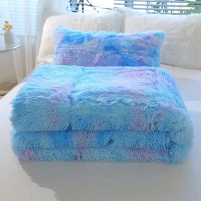 青いネクタイ染料 グラデント 毛深い 暖かい ミンク ベルベット ベッドベッドセット 冬 500TC ギフト