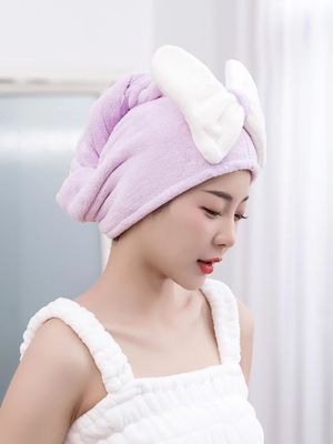 超細い繊維 かわいい弓 乾燥したヘアキャップ すべての年齢のための 迅速吸収 レディースヘアタオル