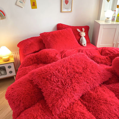 シンプル 染色 現代の 固い色 ミンク ベルベット 4 枚セット 冬用 プラッシュ 暖かい ベッドルームセット