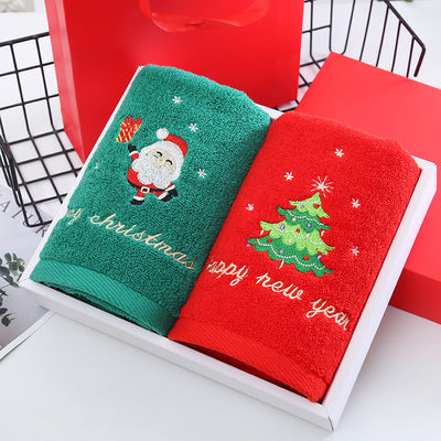 すべての年齢 クリスマスタオル 純綿の顔タオル 2つのギフトボックス