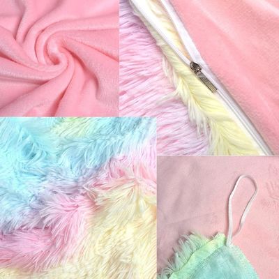 200TC スレッドカウント ベッドリビングセット フェイクフール デュウェット ミンク レインボー プルーシュ フルフィー 贅沢 セット