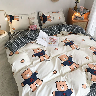 シンプル 4pcs カートンポリエステル ベッドルシート ツイン ダブル キングサイズ ベッド